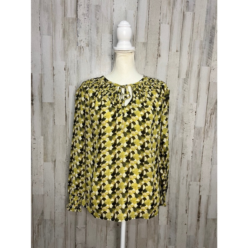 NWT Sunny Leigh Women's Size Small Long Sleeve Casual Geometric Yellow Blouse