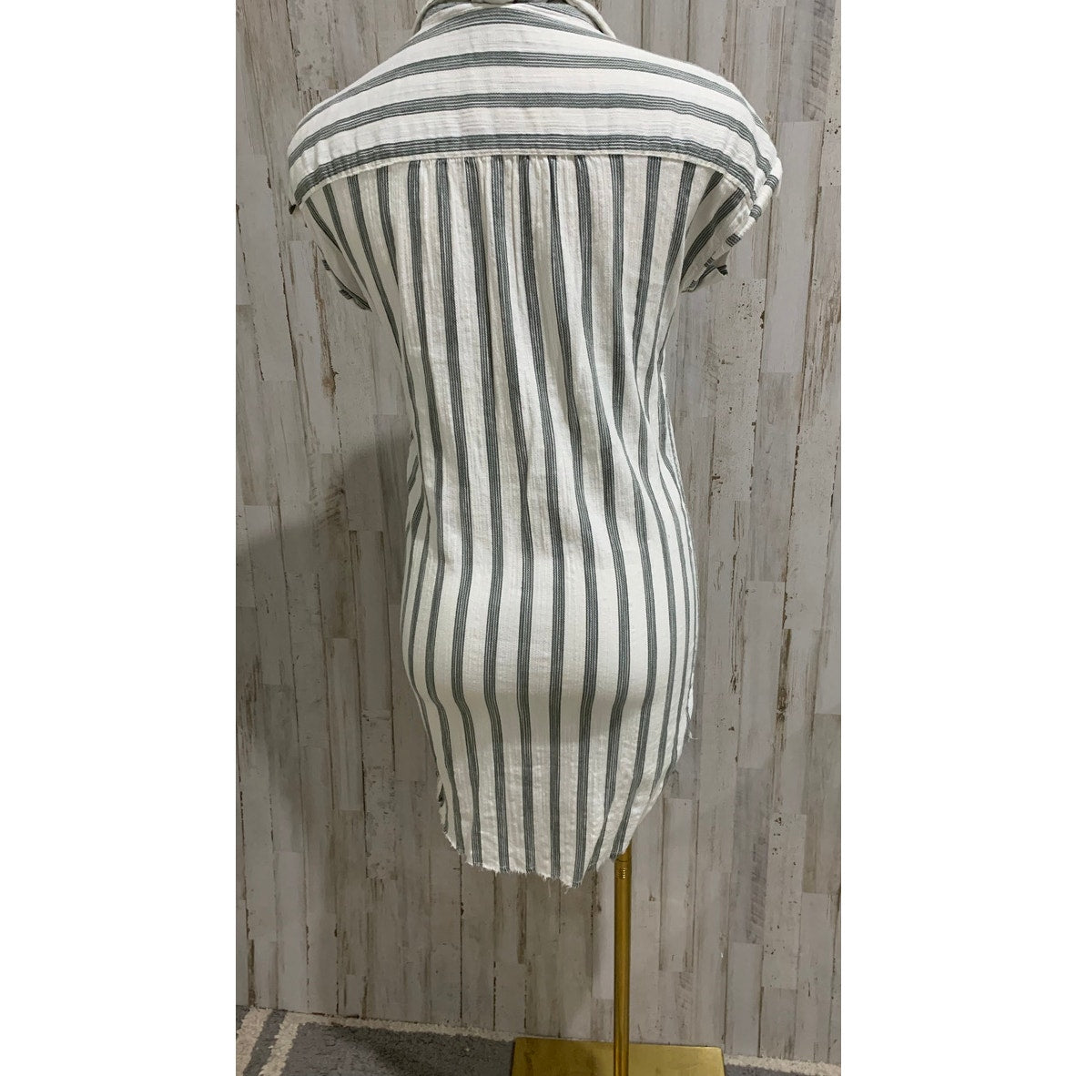 Altar’d State Shirt Dress Small Green White Striped Button Front