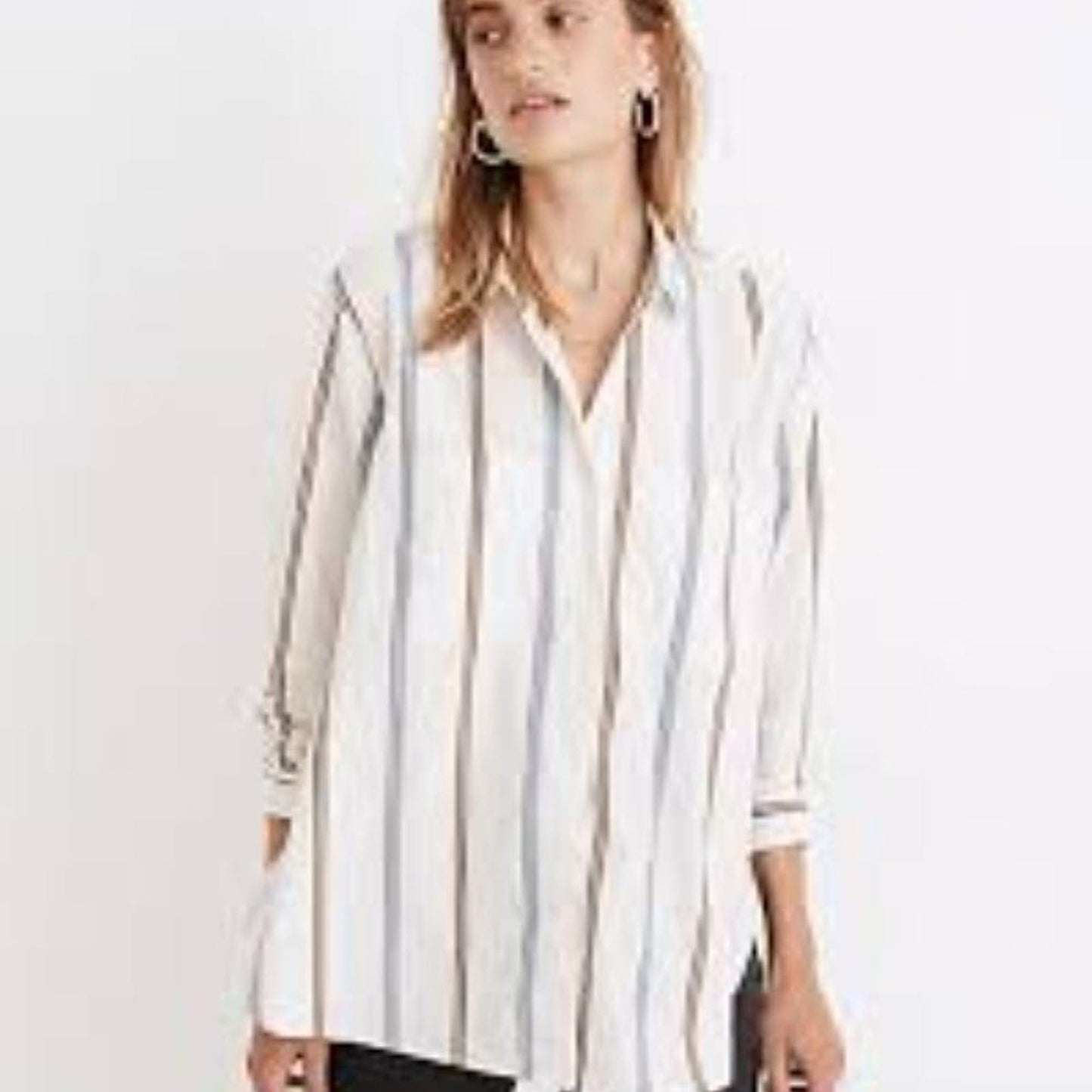 Madewell Oversized Ex-Boyfriend Swing Shirt in Roeser Stripe Size Small