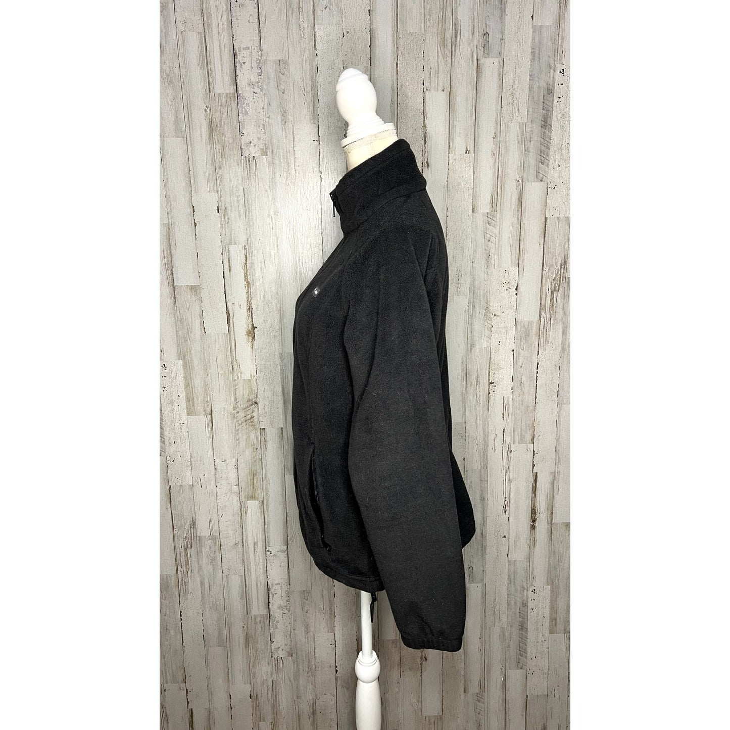 Columbia Women's Fleece Jacket Black Size Large Casual Mid-Length Zip-Up