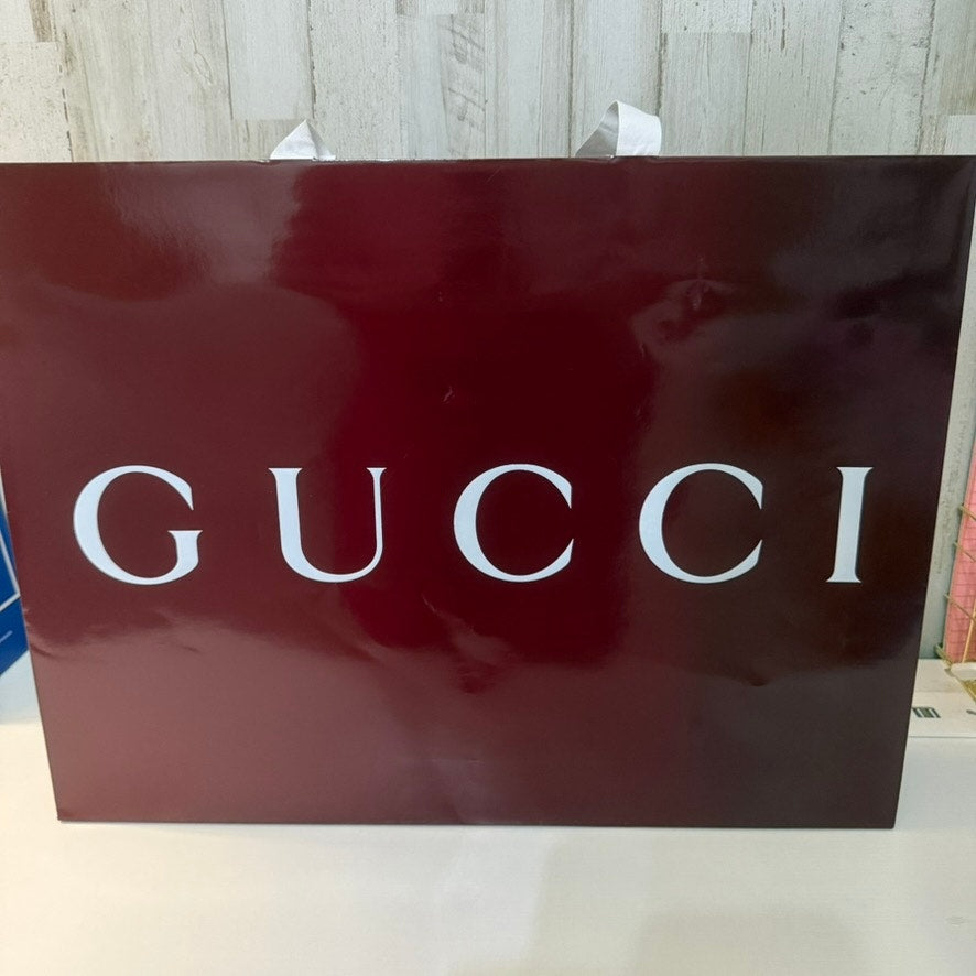 Gucci Burgundy Glossy Shopping Bag White Logo Ribbon Handles Large Tote