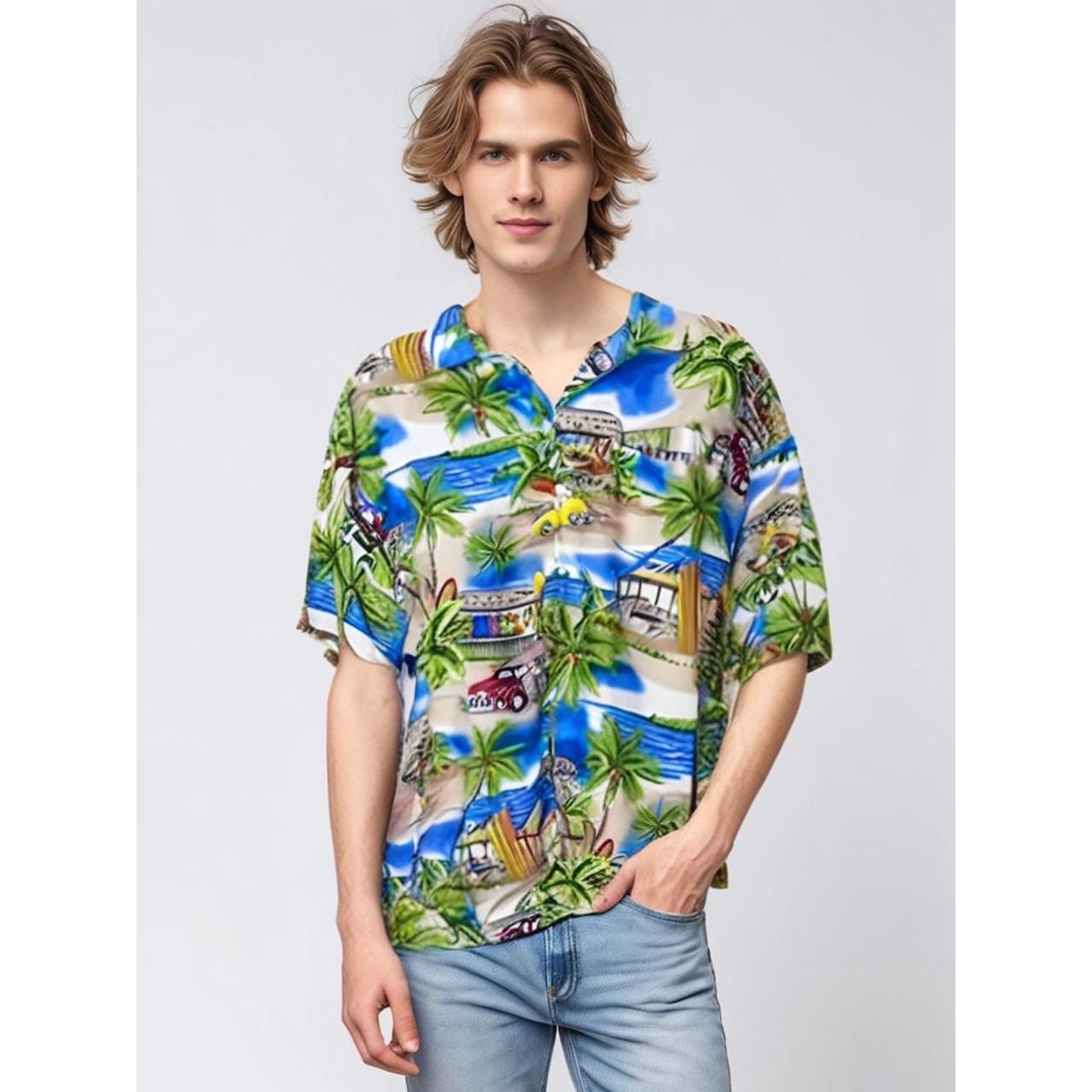 Pacific & Co Men's 2XL Hawaiian Shirt Beach Longboard Palm Trees Print