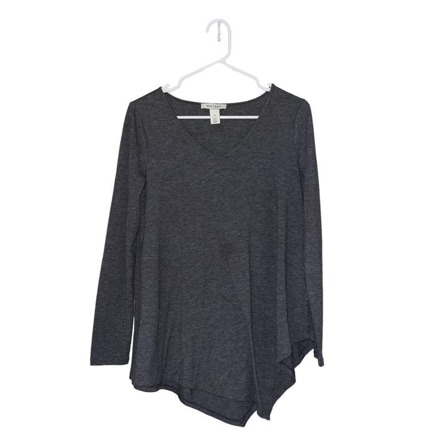 White House Black Market Women's Grey Asymmetrical Long Sleeve V-Neck Shirt - XS