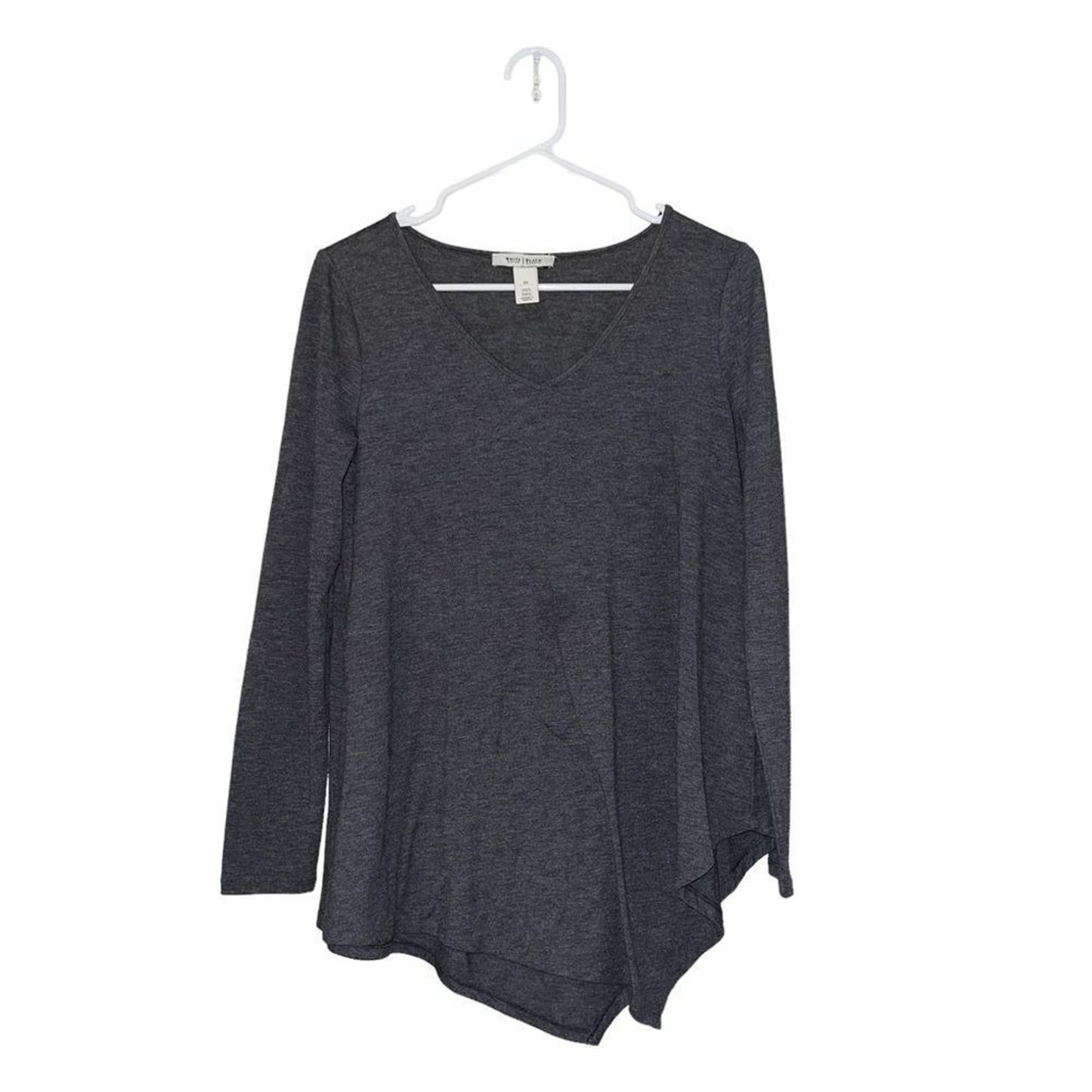 White House Black Market Tunic Top Womens XS Heather Gray V-Neck Long