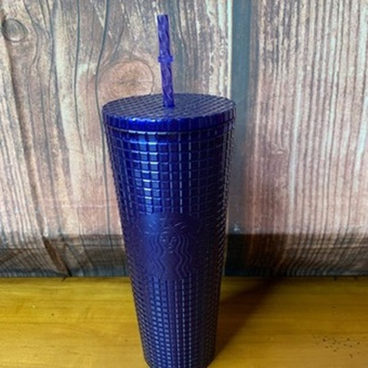 Starbucks Cup24oz Cobalt Blue Purple Glitter w Lid Straw