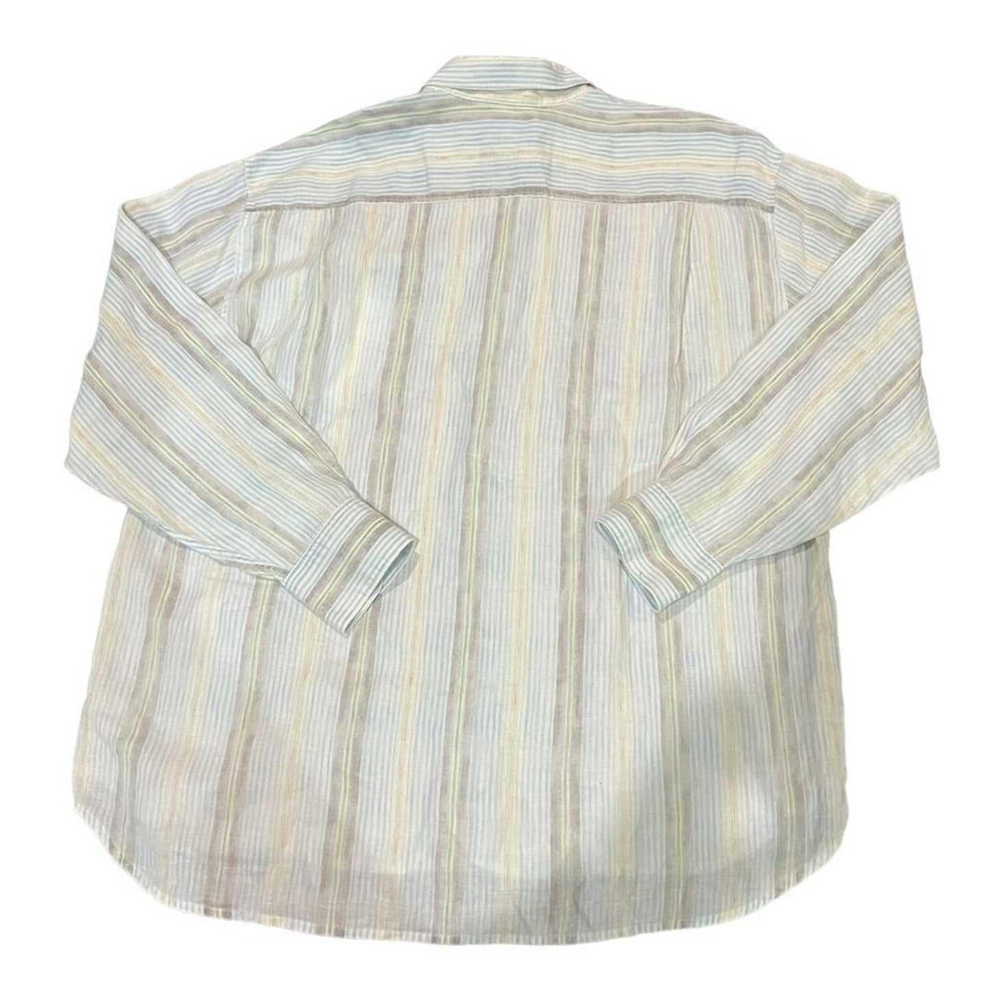 Tommy Bahama Shirt Mens 2XL Beige Striped Button-Up Long Sleeve Pocket
