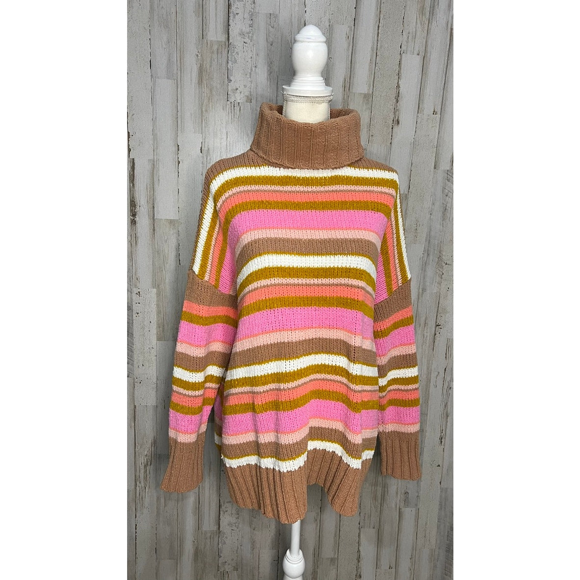 Aerie Women's Medium Multicolor Striped Chenille Turtleneck Sweater