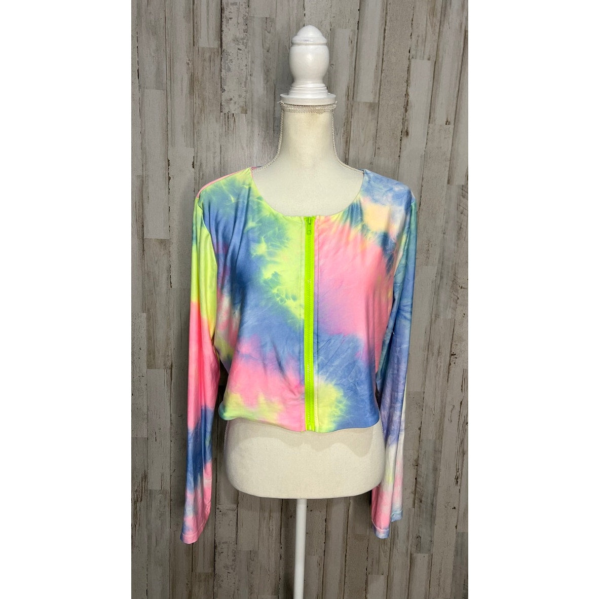 Fashion Nova Women's Tie-Dye Long Sleeve Crop Top Zipper Size 3XL