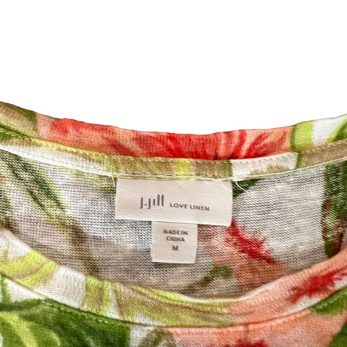 J. Jill Love Linen Tee Tropical Print Tie Front Size Medium