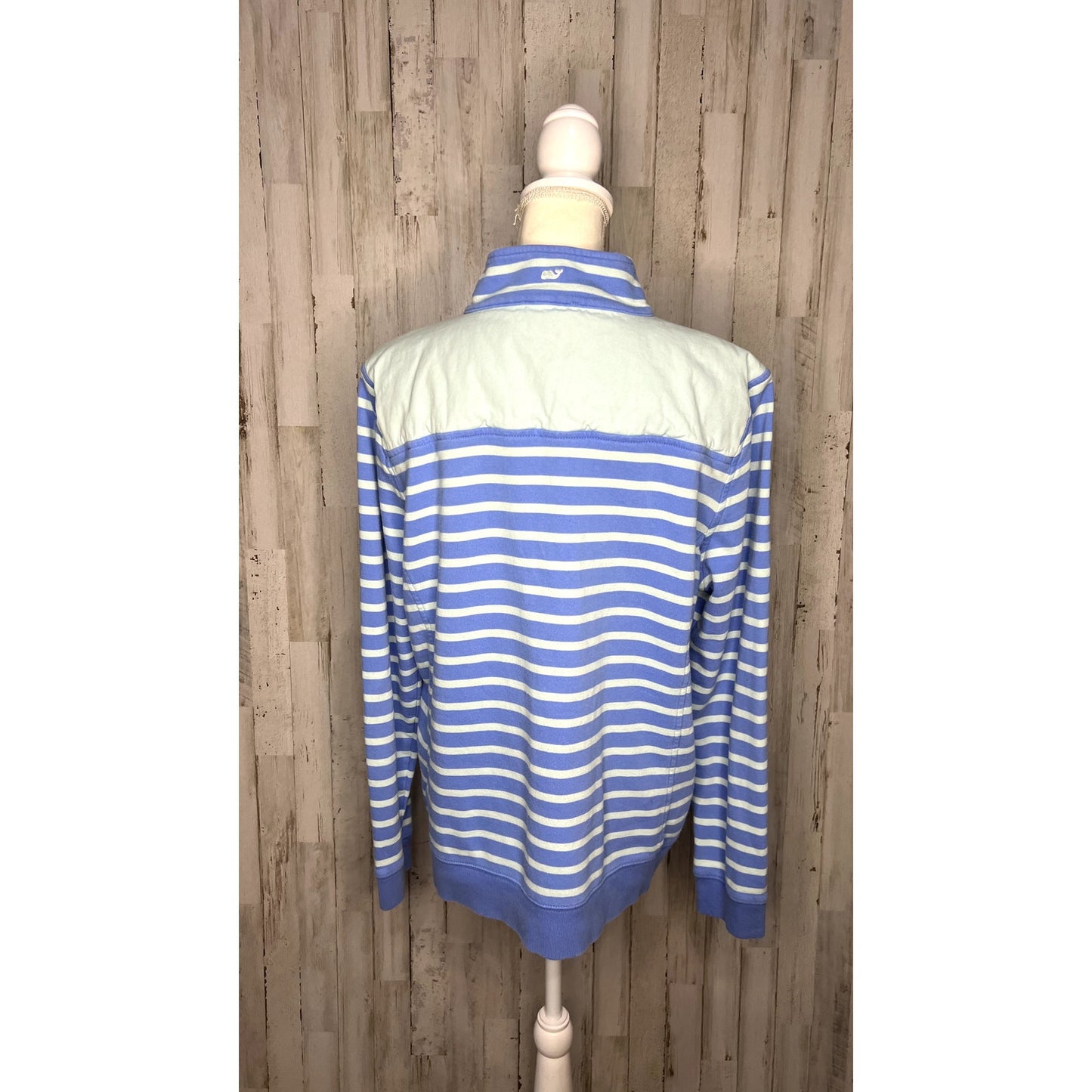 Vineyard Vines Women's Large Blue Striped 1/4 Zip Pullover Long Sleeve Casual