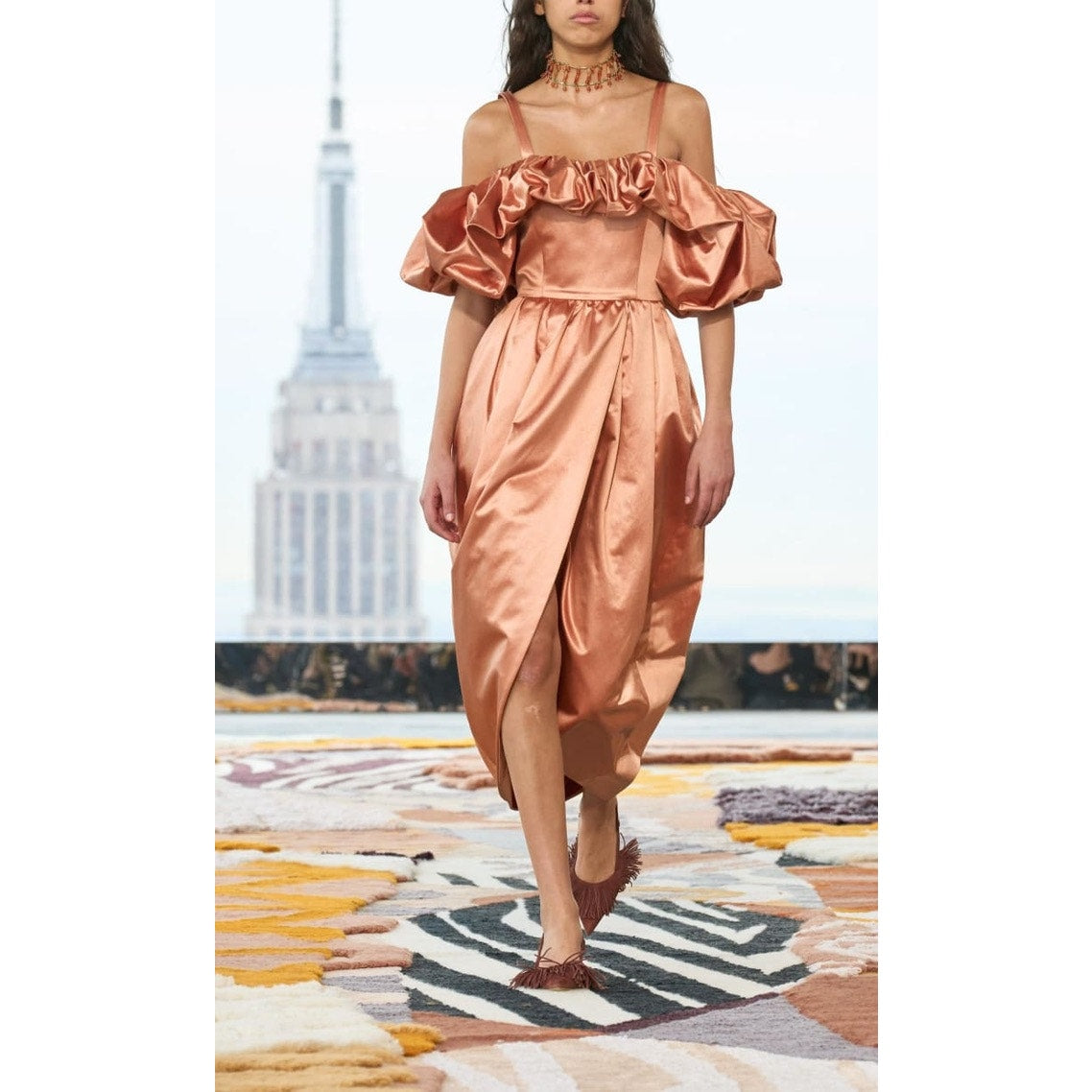 NWT Ulla Johnson Women's Lelita Off Shoulder Midi Dress Size 8 Copper