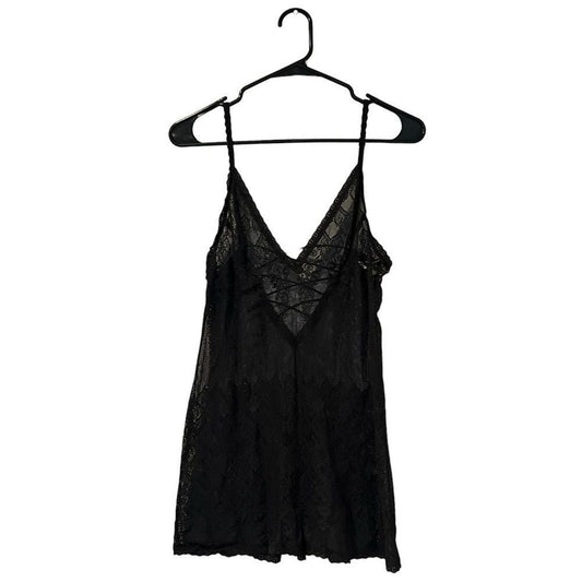 Victoria Secret Black Laced Slip Dress / Chemise Top Size Medium