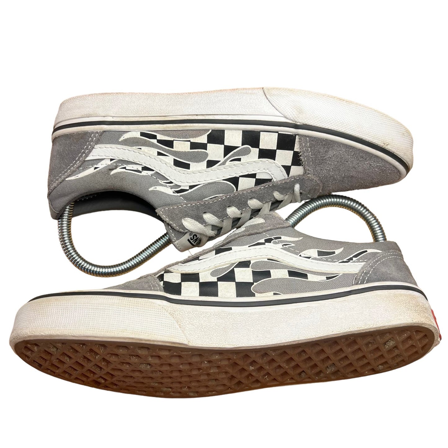 Vans White Filmore Decon Checkerboard Flames Suede Sneaker - Youth 5 / Women 6.5