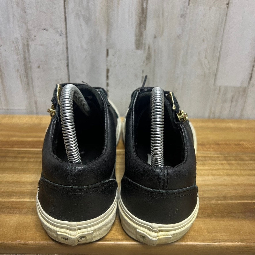 Vans Old Skool Women's Black Leather Sneakers Gold Side-Zip Size 6.5