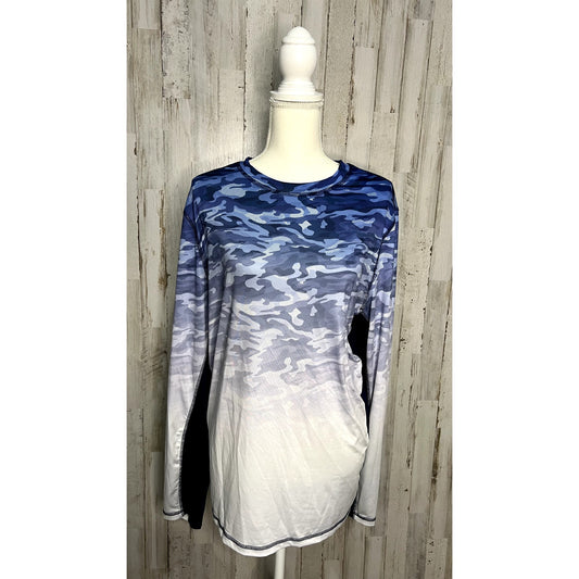 Ocean + Coast Men's Blue Camo Long Sleeve Performance T-Shirt Size Large