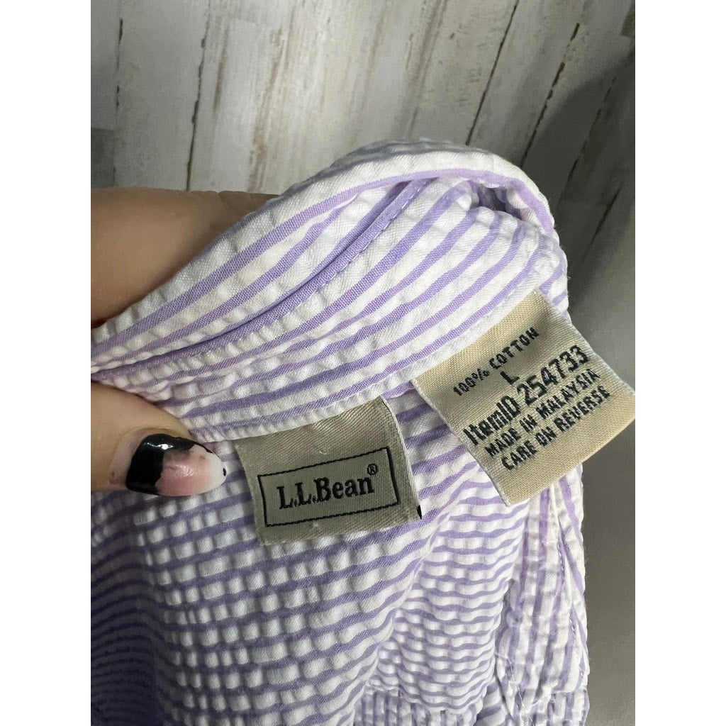 L.L. Bean Women's Large Purple Check Long Sleeve Button-Up Shirt Casual