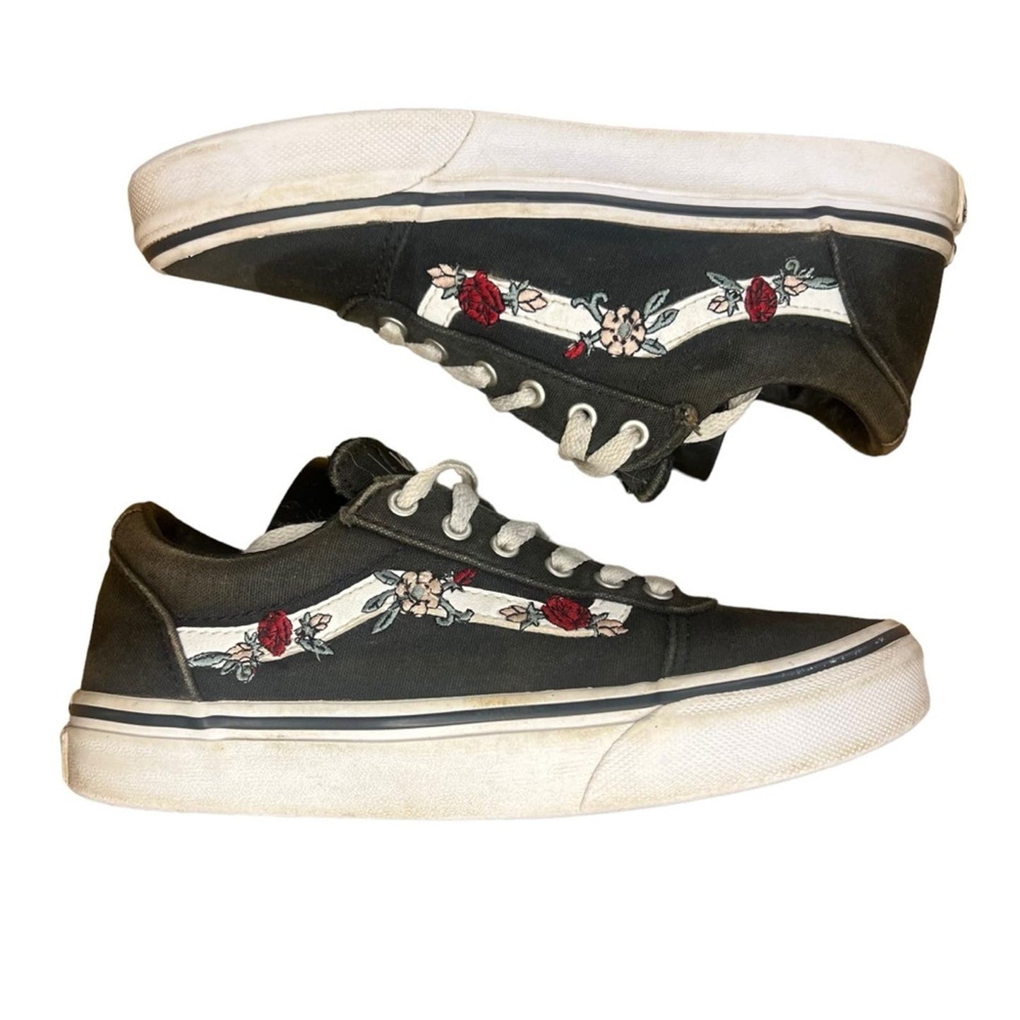 Vans Ward Low Top Floral Embroidery Youth Skate Shoes/Sneakers - Missy Size 2.0