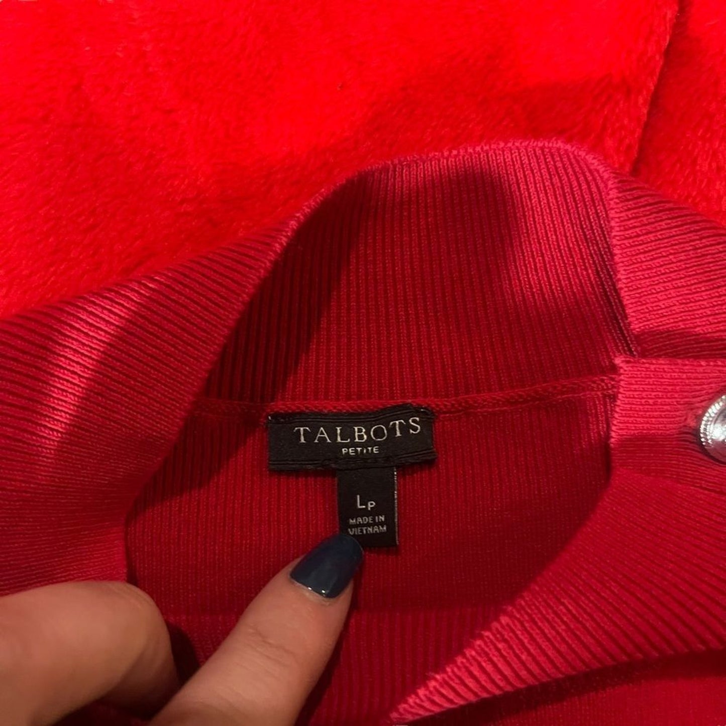 Talbots Sweater Womens Petite Large Red White Striped Mock Neck Short Sleeve