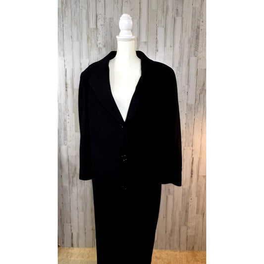 Vintage Jones New York Women's 100% Wool Overcoat Size 16 Black Long Button Up