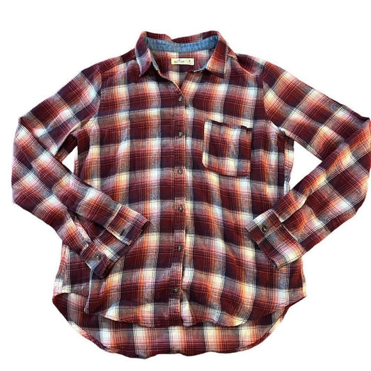 Hollister Red Plaid Long Sleeve Button Down Shirt Women's Size Medium