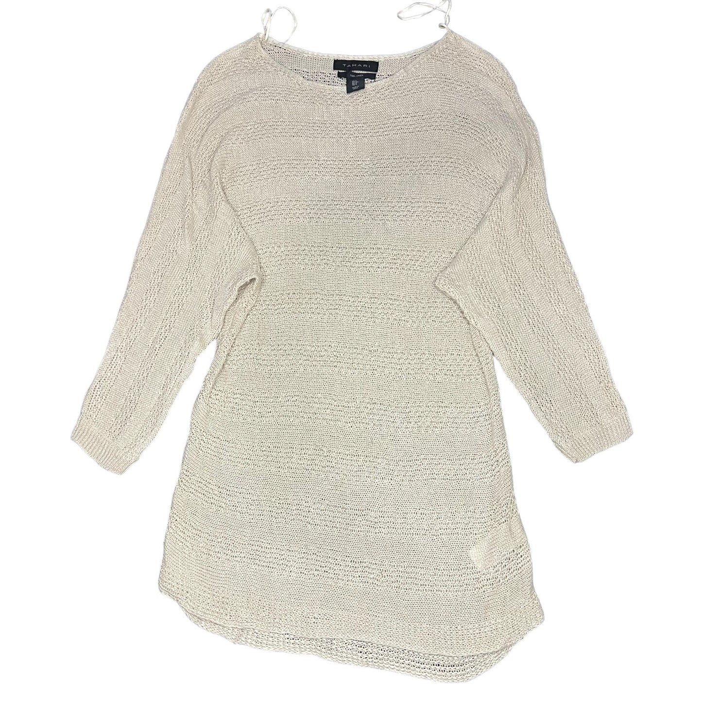 Tahari Women's Small Ivory Open-Knit Long Sleeve Pullover Sweater