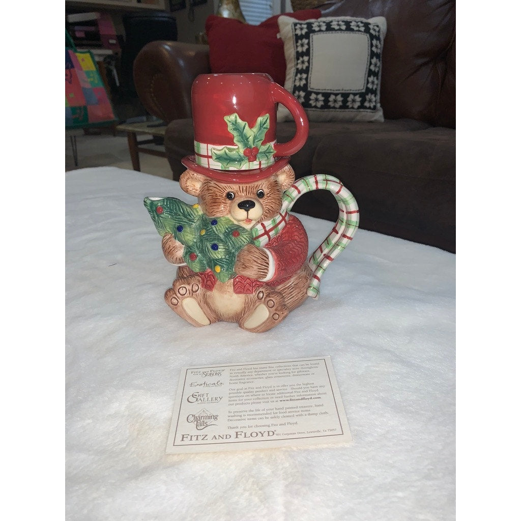 NEW IN BOX Fitz and Floyd Teddy Bear Christmas Teapot with Lid Holiday Decor