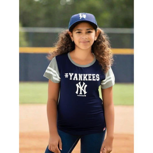 NWOT New York Yankees Girls' Size Youth Large Navy Blue Short Sleeve T-Shirt