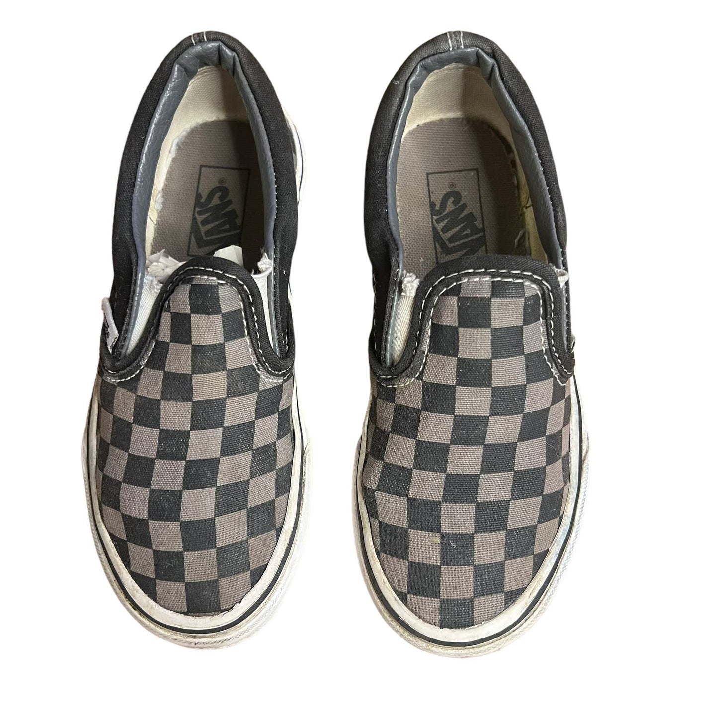 Vans Kids Classic Slip-On Checkerboard Black/Pewter Canvas Sneakers Size 13.0