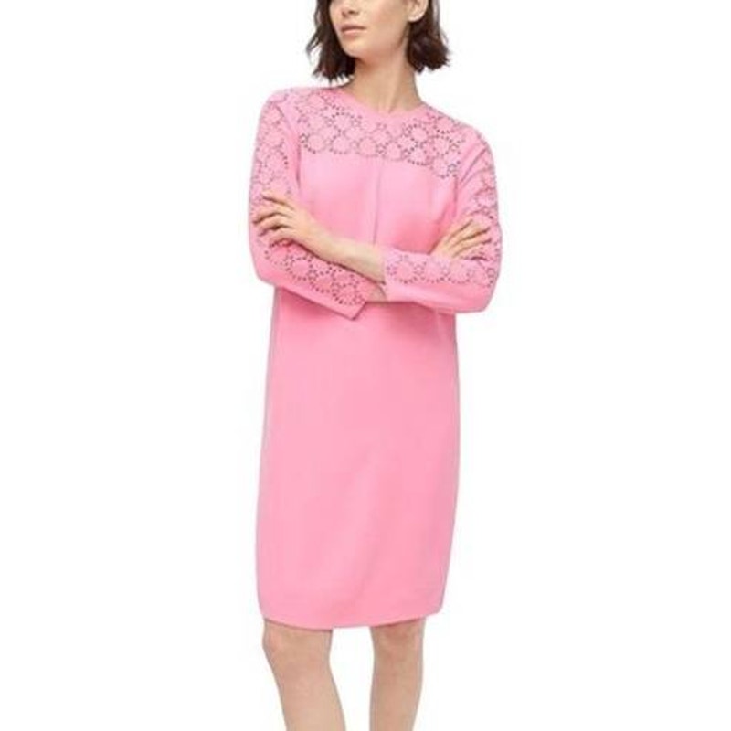 NWT J.Crew Eyelet Shift Dress Soft Pink Knee Length Long Sleeve Women's Size 2