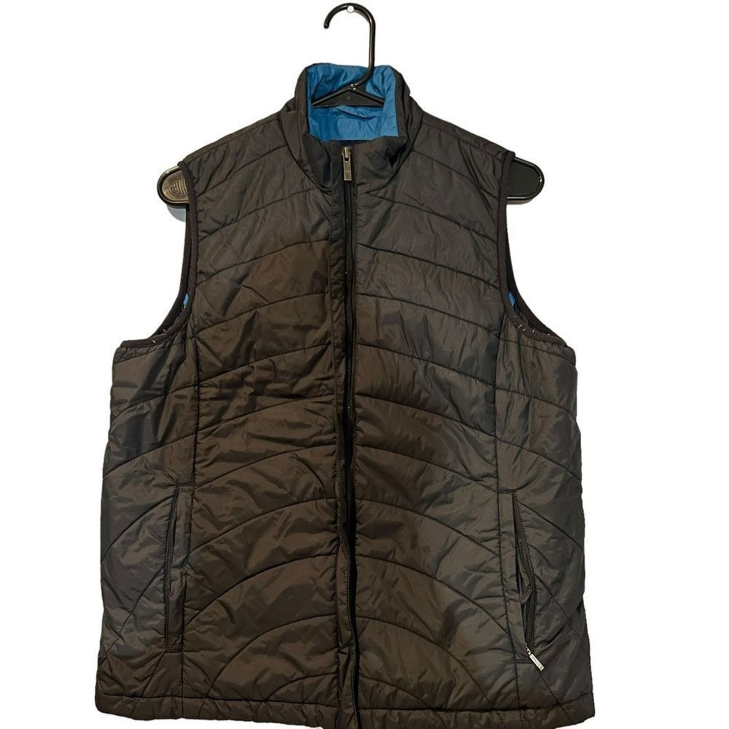 Lands' End Vest Womens Size Medium Black Quilted Puffer Full Zip Blue Lining