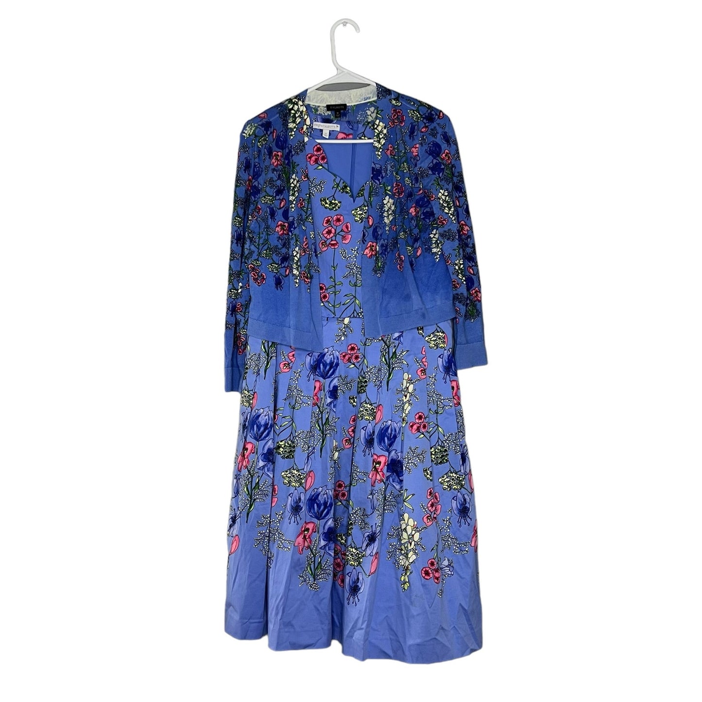 Talbots RSVP Blue Floral Fit & Flare Dress & Matching Cardigan Size 10