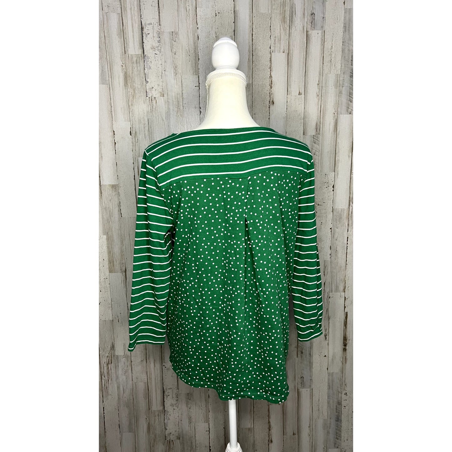 Talbots Women's Green Striped 3/4 Sleeve Blouse Size Medium Casual Top