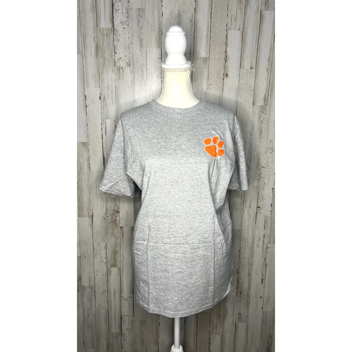 NWT Clemson Tigers Unisex Gray Paw Print Clock Tower Logo Short Sleeve T-Shirt