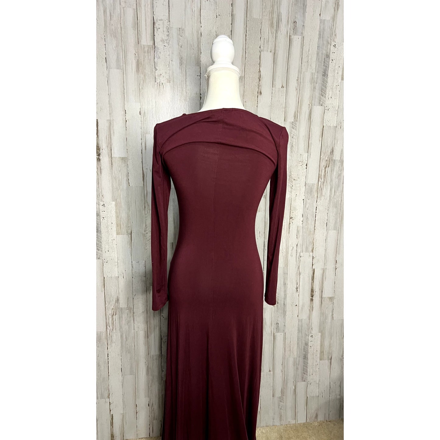 Lulus Women's Small Burgundy Maxi Dress Long Sleeve Party Slit