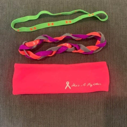 Set 3 Under Armour pink/green head bands