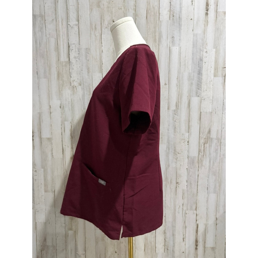 Figs Women's Casma V-Neck Scrub Top Burgundy Medium Short Sleeve Workwear