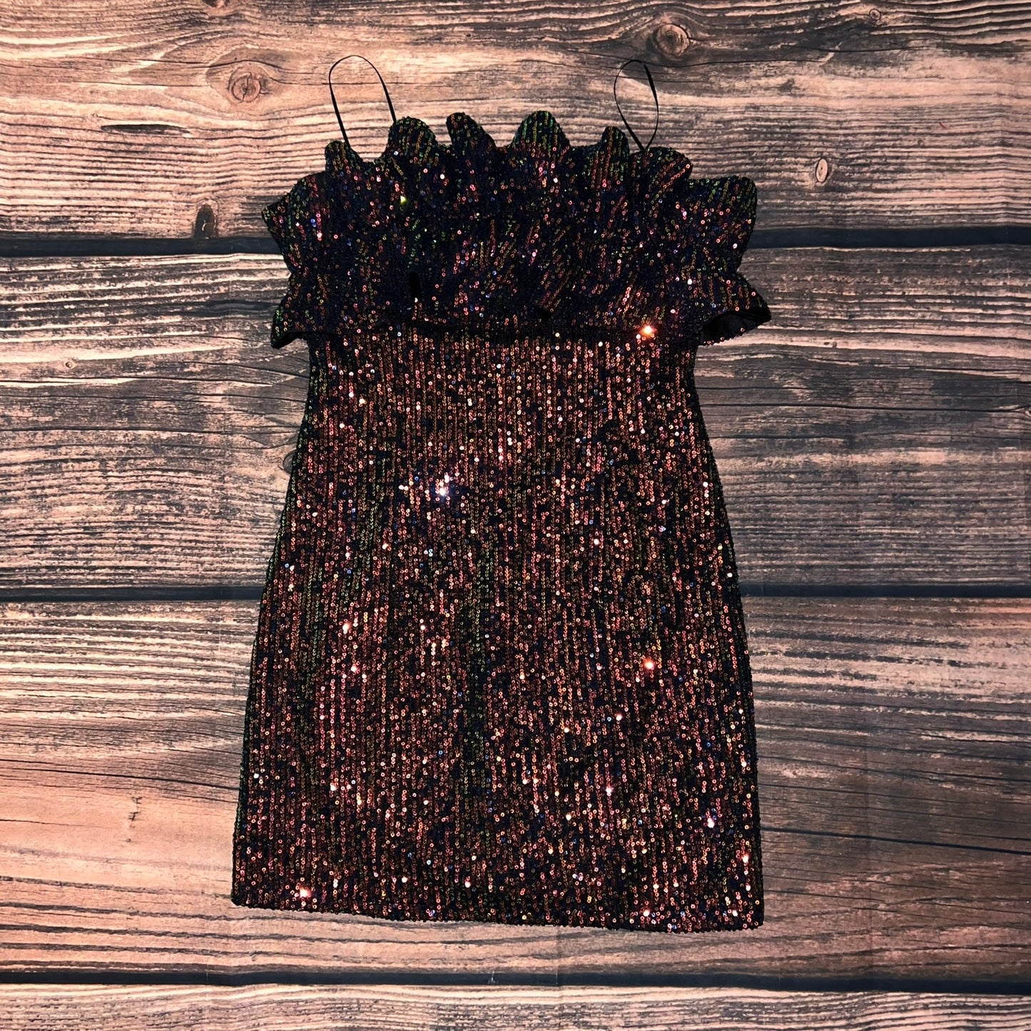 Thirty Thirty LA Women's Strapless Sequin Mini Dress Ruffle Top Size Large