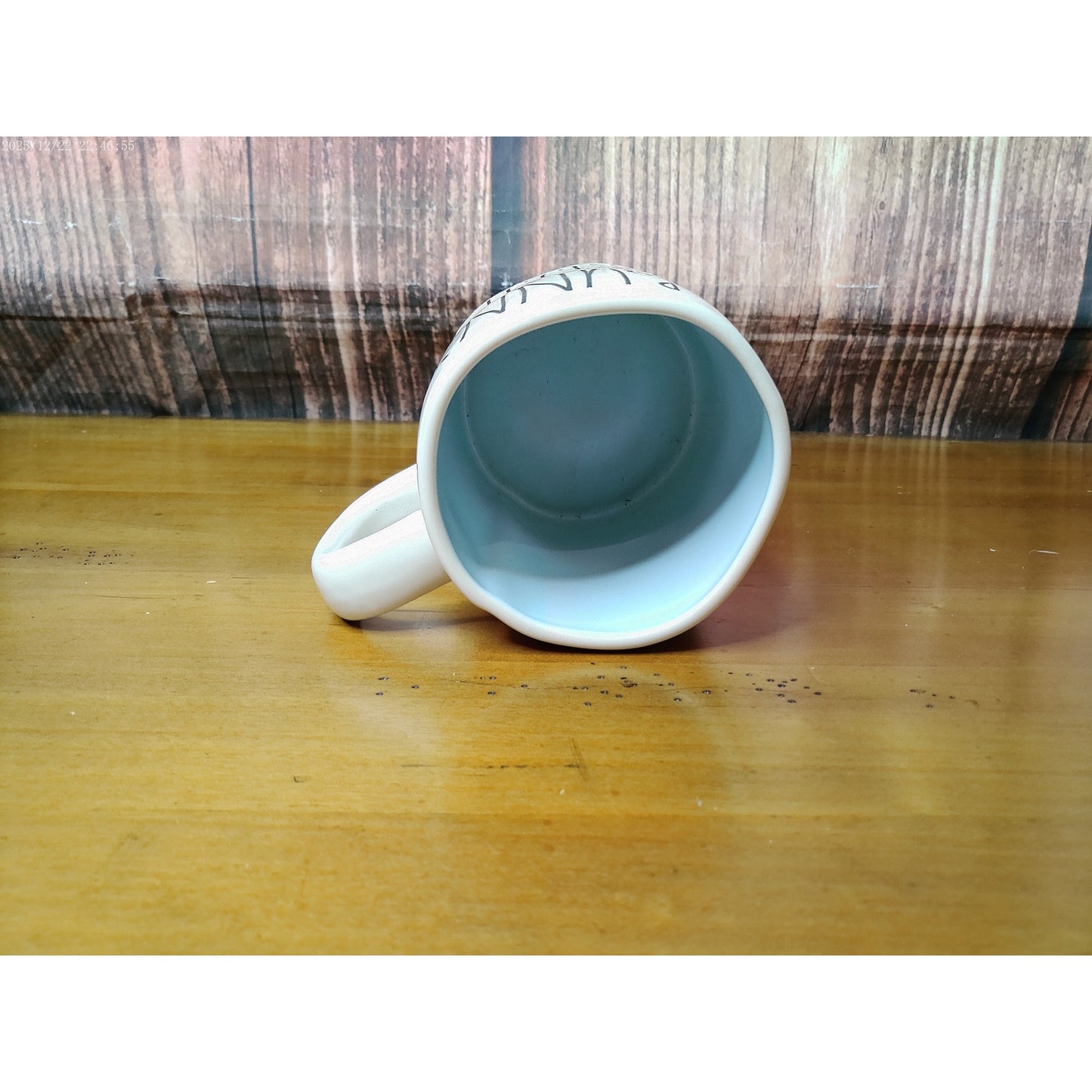 Rae Dunn BUNNY KISSES Mug White w/ Light Blue Interior