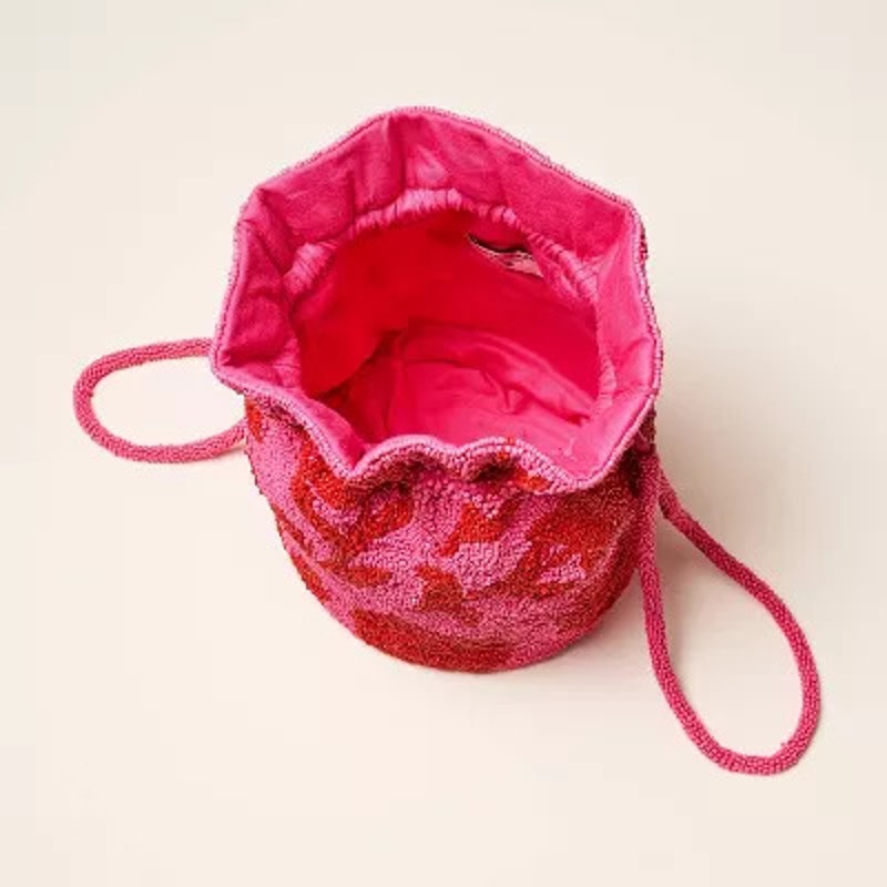NWT Kate Spade x Target Beaded Floral Bucket Bag Pink/Red Drawstring