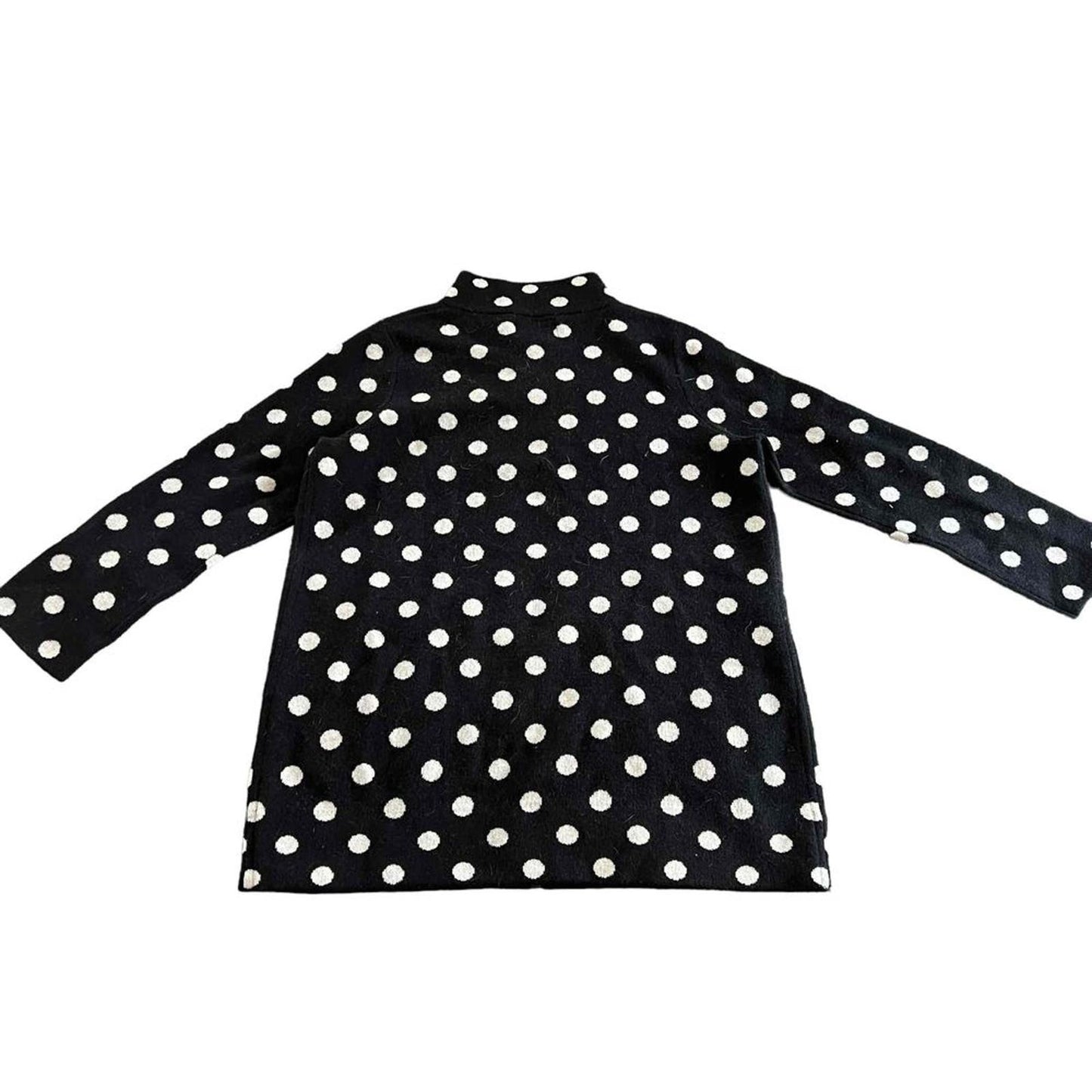 NWT Anthropologie Field & Flower Polka Dot Wool Sweater Coat Black Petite Medium