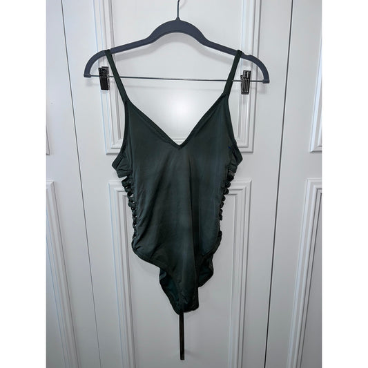 Shade & Shore Women's Olive Green One Piece Swimsuit Medium Cutout Adjustable Straps