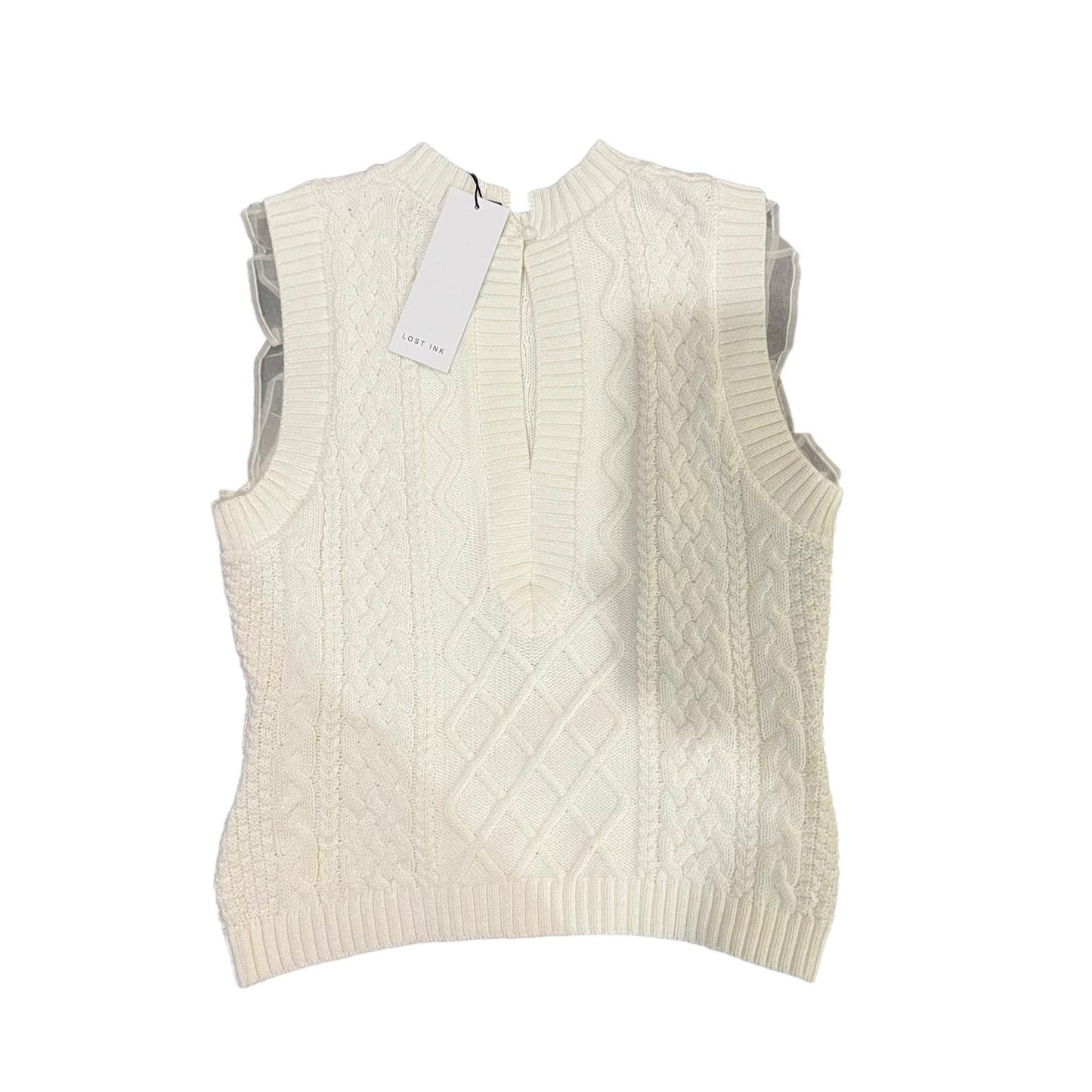 NWT Lost Ink White Cable Knit 100% Cotton Sweater Vest Women's Small