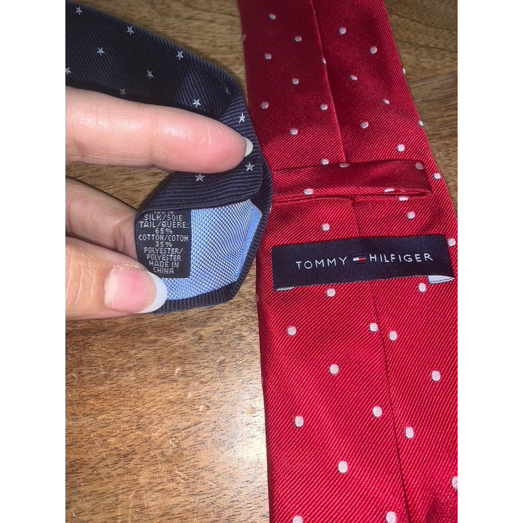 Tommy Hilfiger Men's Red Polka Dot Silk Tie Classic Length