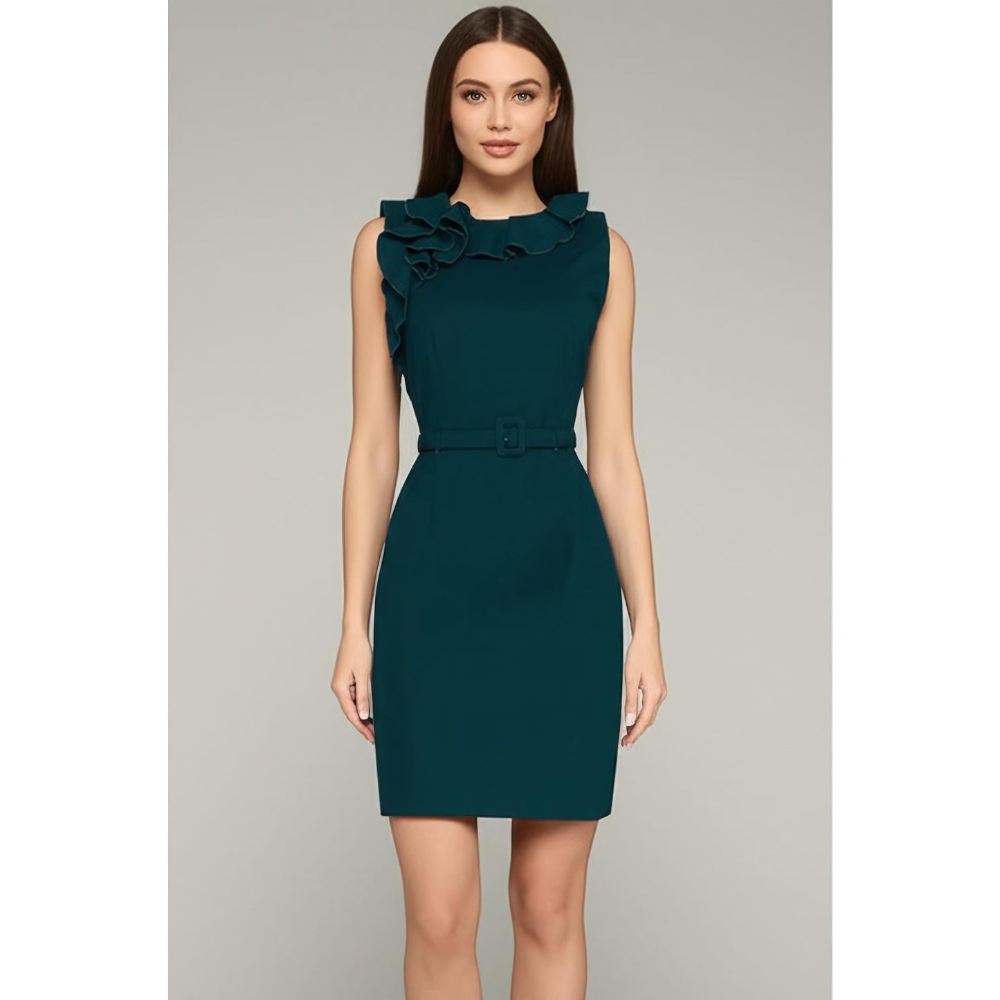 Elie Tahari Women's Sleeveless Sheath Dress Blue Belted Knee Length Size 2