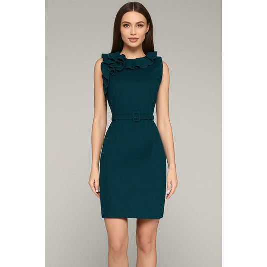 Elie Tahari Women's Sleeveless Sheath Dress Blue Belted Knee Length Size 2
