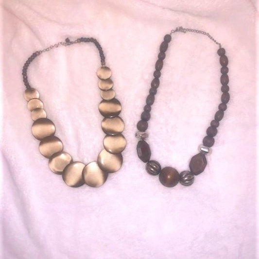 Set (2) Boho Wood Beaded Necklaces