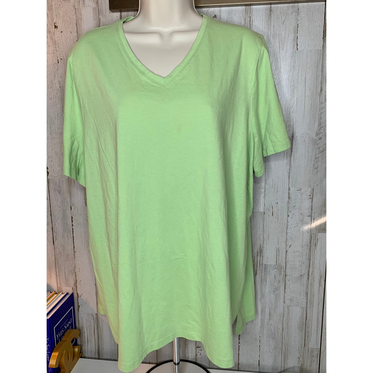 Lands' End T-Shirt Womens Plus Size 3XL Light Green V-Neck Short Sleeve 100% Cotton