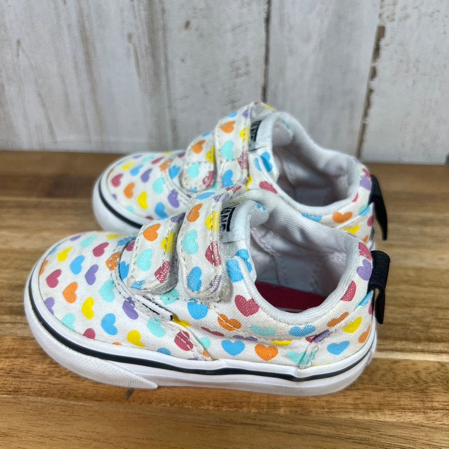 Vans Doheny V Toddler Size 4 Rainbow Hearts Velcro Skate Shoes