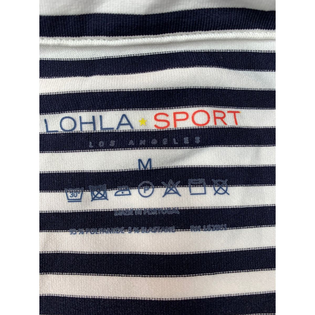 LOHLA Sport Womens Pullover Top Medium Navy White Striped 1/4 Zip Mock Neck