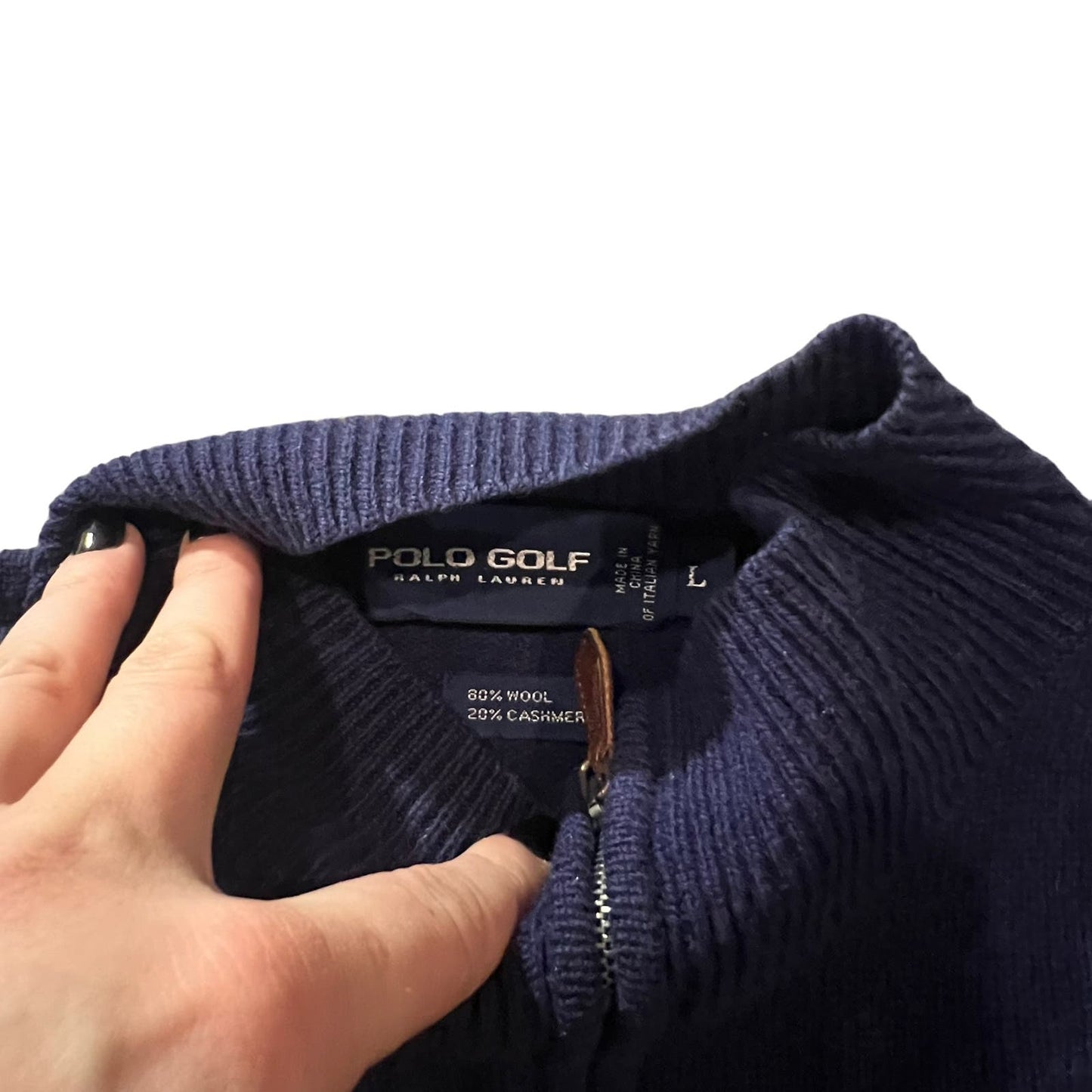 Polo Golf Navy Wool-Cashmere Blend 1/4 Zip Mock Neck Sweater Men's Large